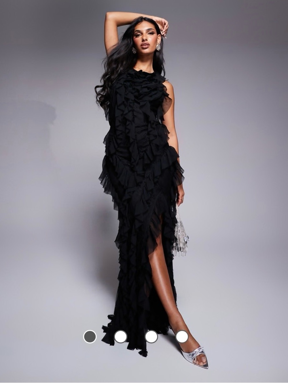 ASOS Luxe Lace Ruffle Chiffon Halter Maxi Dress With Corsage Detail in Back